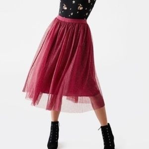 Matilda Jane Women’s Sparkle City Red Burgundy Tulle Skirt Size Medium
